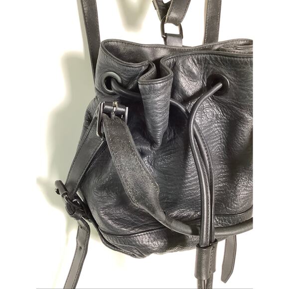 Opening Ceremony Black Leather Izzy Drawstring Mini Backpack Bucket Bag C19-1 main image 4